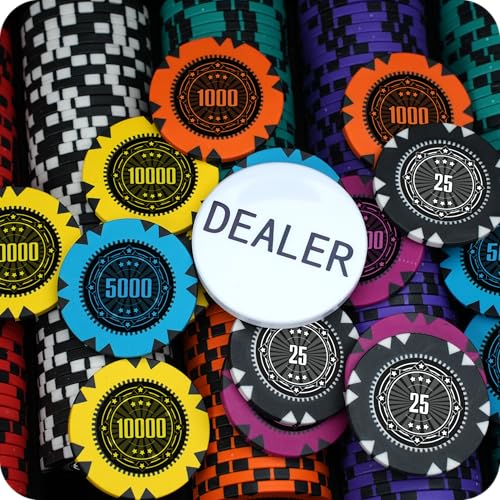 Image of Casinokart Poker Chipset with 2 Decks of Playing Cards & Dealer Button | Premium Casino-Style Poker Set with Carrying Case for, Blackjack & Game Nights (Nashville, 500)