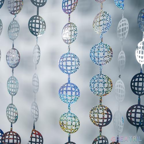Image of Disco Dancing Ball Shaped Party Backdrop - GREATRIL Prom Fringe Curtain Backdrop with Sparking Surface for Birthday Disco Graduation New Year Party Decoration - 3.2ft x 6.5ft - 2 Packs