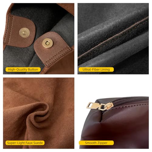 Image of Suede Hobo Bags For Women Purse - Lightweight Large Suede Slouchy Shoulder Bag, Brown Suede Satchel Tote Bag Handbag