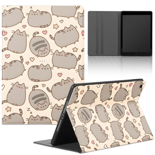 Tablet Cover per iPad 9/8/7 10,2', Modell 2021/2020/2019, 9./8./7. Generation, Cartoon Cat Pusheen Cute Motivo con Funzione Pelle PU Holder Flip con Regolabile Tablet Protezione Antiurto Case,Design