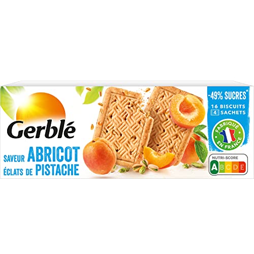 Gerblé Biscuits Pistache Abricot – Allégés en sucres, éclats de pistache et abricots secs, source de magnésium, sans huile de palme, 160g