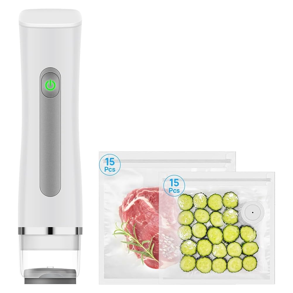 Aundhegrtt Electric Compact Vacuum Sealer, Preservation Rechargeable with 30 Reusable Seal Bags for Food Storage