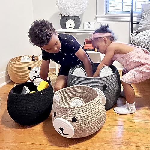 Image of CherryNow Baby Basket for Nursery, Bear Gift Baskets for Kids, Baby Shower Basket with Handles, Small Cute Animal Baskets, Light Brown, 10.5 inchD x 8.5 inchH