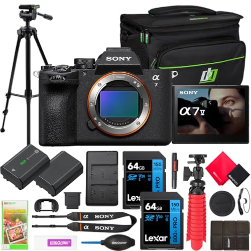 Sony A7 V Full Frame Mirrorless Alpha Camera Body ILCE-7M5 | 33MP, 30 FPS Burst, 4K 120p Video | AI Autofocus, 7.5 Stop IBIS | Bundle with Deco Gear Case + Tripod + Extra Battery and Accessories Kit