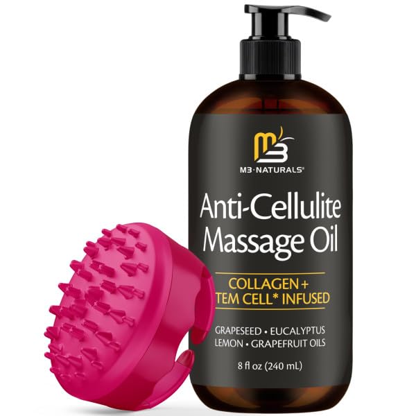 Anti Cellulite Massage Oil and Silicone Body Brush Kit, 8 fl oz by M3