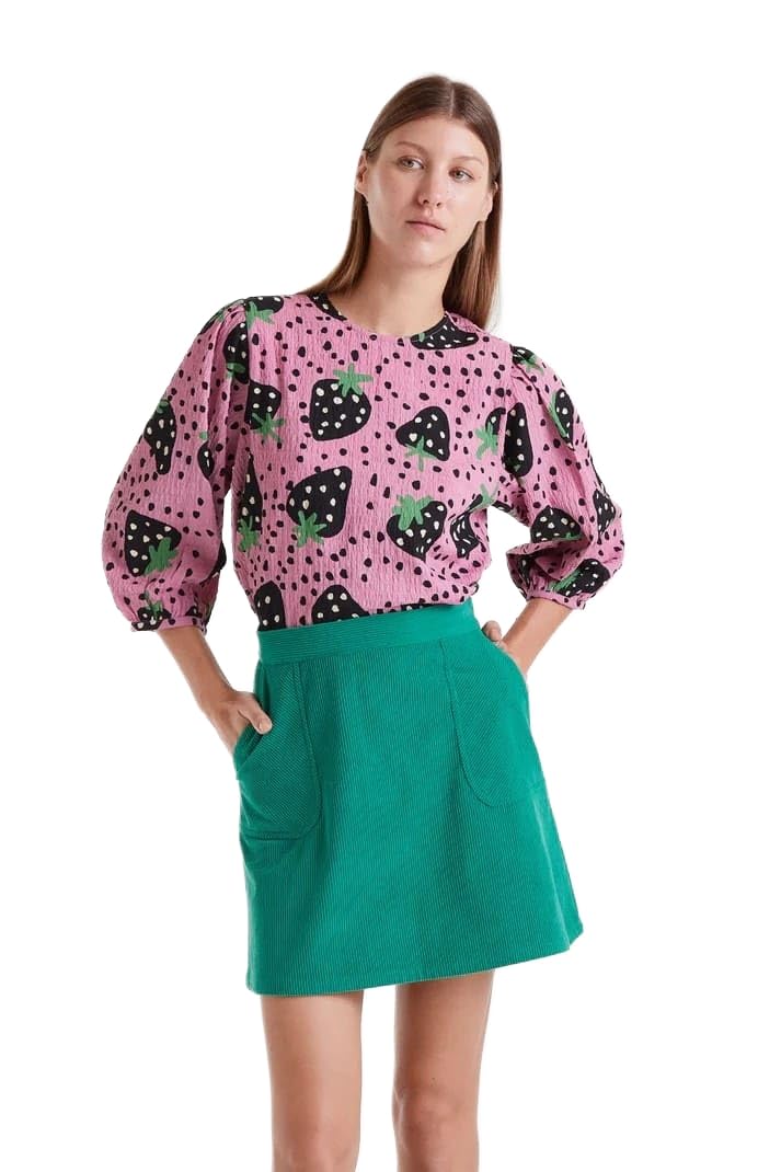 Compañía Fantástica Women's Black Compania Fantastica Pink Strawberry Pink Crinkled Top Size S