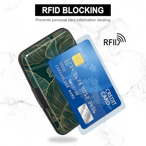 Image of Credit Card Holder, Mini Aluminum Card Wallet RFID Blocking Slim Metal Hard Card Case for Women Men, Palm Texture