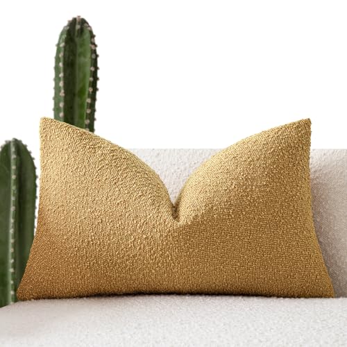 Image of Foindtower Decorative Textured Boucle Throw Pillow Covers Accent Solid Lumbar Pillow Cases Neutral Soft Couch Cushion Case for Chair Sofa Bedroom Living Room Home Decor 12x20 Inch,1PC,Sunflower