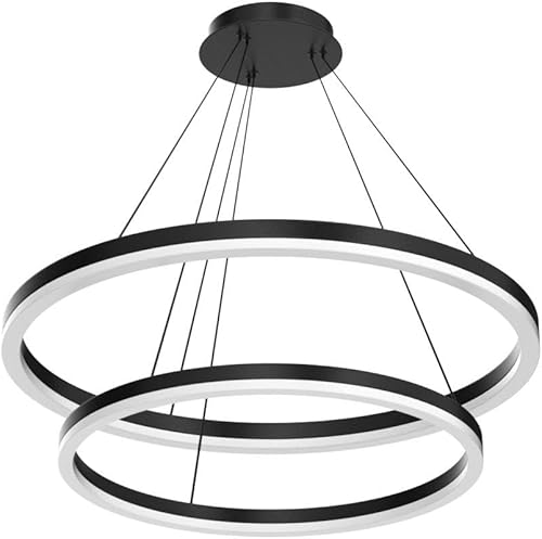 Miniatura 4 de Lámpara de techo moderna, acrílico antiparpadeo negro, lámpara colgante con control remoto, regulable, 3 modos de color y luces de isla de brillo