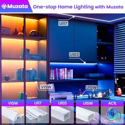 Image of Muzata 40Pack 3.3FT /1M LED Channel Aluminum U Shape Silver LED Strip Diffuser Channel with Milky White Cover Easy Installation U1SW WW 1M