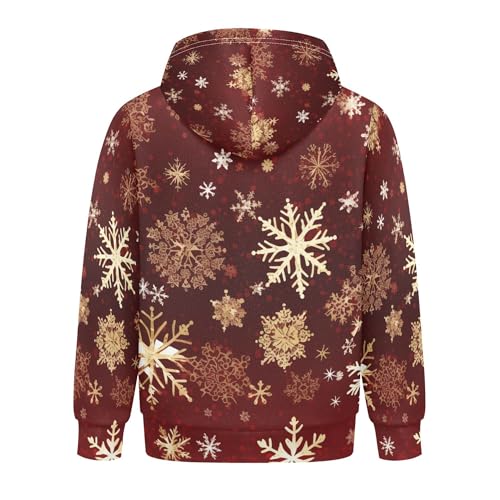 Kids Hoodies Sweaters Christmas Xmas Snowflake Hooded Sweatshirts with Big Pockets for Boys Girls B04003692