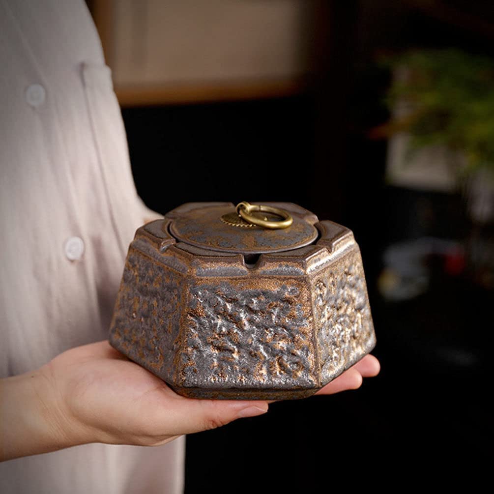 Portacenere Posacenere con Coperchio in Ceramica Posacenere da Esterno Posacenere Esagonale Posacenere retrò Posacenere in Ceramica Grezza Decorazione familiare Decorazioni