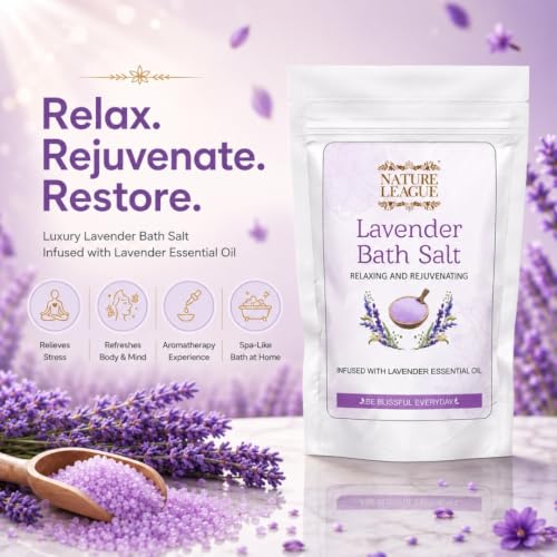 Image of Lavender Bath Salt Soak with Natural Essential Oils, Calming Aromatherapy for Stress Relief, Muscle Relaxation & Skin Revitalization, Luxury Spa-Like Experience, Paraben & Cruelty Free, 250g (Pack of 2)