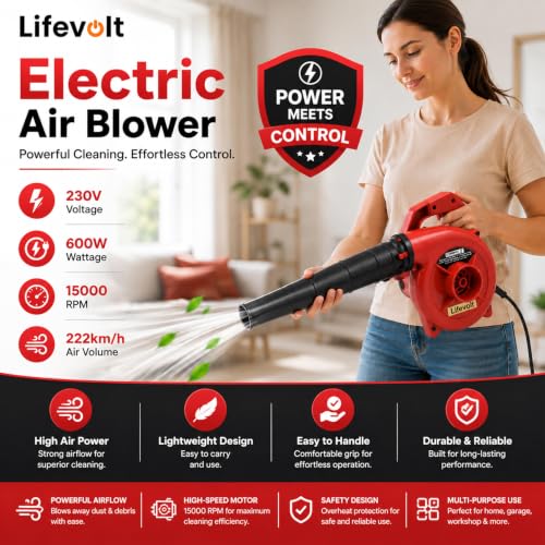 Image of 600W Air Blower for Dust Cleaner for Home | 15000 RPM High-Speed Electric Air Blower with Copper Motor | Blower for Cleaning Home, Office, Car, Computer etc. | Portable Dust Cleaning Machine