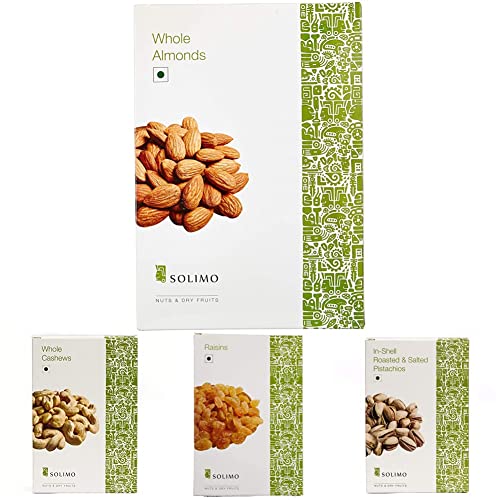 Image of Amazon Brand-Solimo -Almonds,Raisins,Cashews & Roasted and Salted California Pistachios, 250g Each