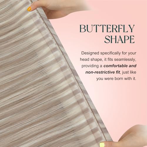 Image of Easyouth 100g Butterfly Weft Hair Extensions Highlight Genius Weft Hair Extensions Real Human Hair Ash Blonde Highlight Blonde OVO Wefts Hair Extension Human Hair 18 Inch Long Straight Hair