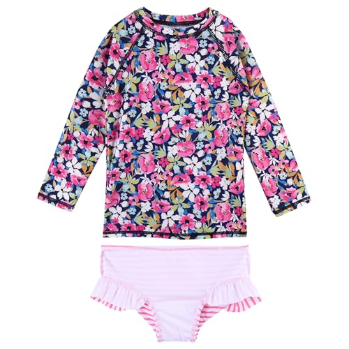 Image of XFGIRLS Girls 2-Piece Swimsuit Long Sleeve Rash Guard Set Toddler 6M-8Y | UPF 50+ blocks 98% UV, Quick-dry, Easy on /off, Bright colors stand out, Machine wash, Breathable, Beach, swim, water park