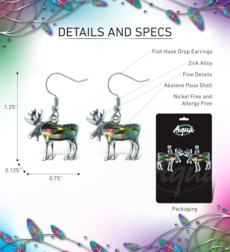 Puzzled Multi-Color Moose Earrings - Cute Wildlife Animal Moose Earrings Made with Natural New Zealand Paua Abalone Shell, Moose Jewelry For Women and Teens for Daily, Casual, and Formal Occasions2