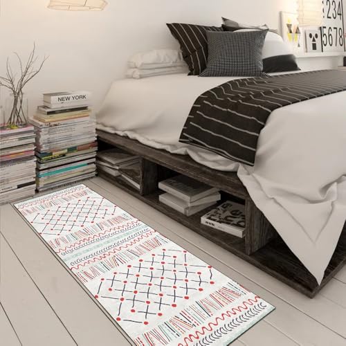 Alfombra cocina 90x250 cm lavable antideslizante gris roja boho 3