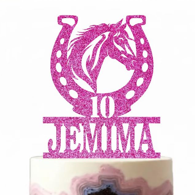 Welshcrafter Design - Personalised Horseshoe Glitter Cake Topper, Customised Birthday Topper, Custom Horse Theme, Animal Lover Party Decoration, Kids Girl Boy.