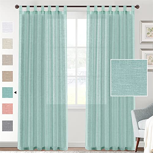 Hiseng Moderno Tende per Interni Voile in Lino 2 Pezzi Elegante per Camera da Letto Soggiorno Salotto Semitrasparenti per Finestre di Casa (132x160cm,Menta Verde)