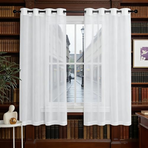 Voilage anti vis-à-vis blanc 210x215 rideau moderne oeillets - 2