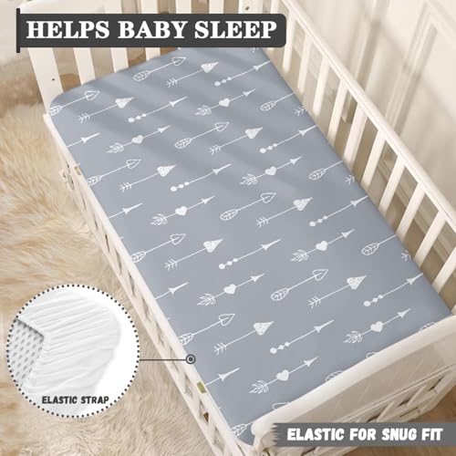 Image of Arrows Baby Crib Sheets for Boys Girls Grey Fitted Crib Sheet for Standard Crib and Toddler Mattress Cute Baby Mattress Sheets Toddler Bed Sheet 52x28x8 in