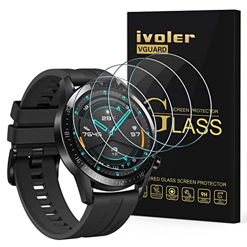 ivoler 4 Piezas Protector de Pantalla para Huawei Watch GT 3 46mm/ GT 2 46mm/ GT Runner/Xiaomi Watch S1 Active/Garmin Forerunner 945/935/ 735XT / Fenix 5 Plus 47mm, Cristal Vidrio Templado Premium