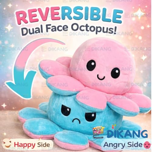 Image of DIKANG Dual Face Octopus Plushies Reversible Soft Toys for Girls | Teddy Bear Gift Stuffed Toys for Kids | Cute Trendy Toys Gifts for Girls | Birthday Gifts /Valentines Day /Anniversary (Octopus Toy)