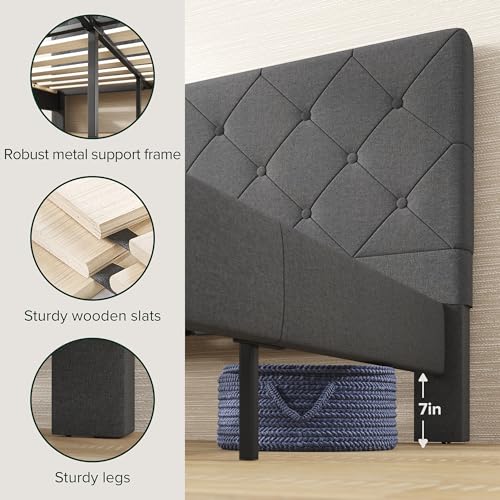 Image of Zinus Full Shalini Upholstered Platform Bed Frame with Headboard [New WonderBox(TM) Version], Wooden Slat Support, No Box Spring Needed, Easy Assembly, Eco Friendly Packaging, Dark Grey