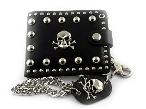 vogueteen Men's skull Biker Punk studded Leather Wallet with a Jeans Long Key chain