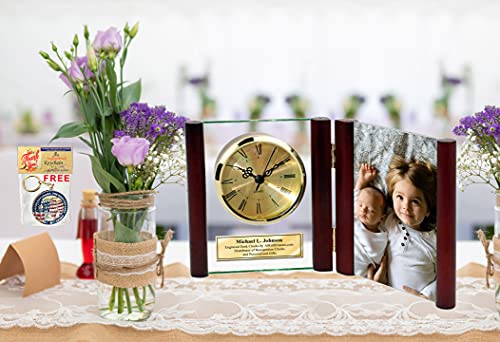 Engraved Hinged Glass Book Clock Wood Posts Photo Frame Holds 4 X 6 Picture Personalized Service Gift Retirement Award Employee Recognition Anniversary Wedding Appreciation Gift Birthday Retirement #TOP1