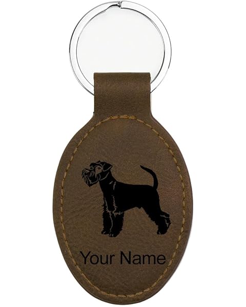 LaserGram Oval Keychain, Schnauzer Dog, Personalized Engraving Included