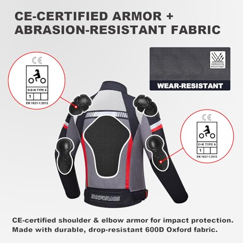 Zyxformis Summer Motorcycle Jacket, Breathable Mesh Motorcycle Riding Jacket For Men With CE Armored