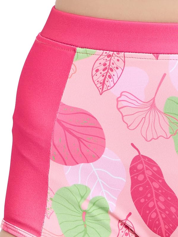 Image of Clovia Women's Pretty Leaf Print Two Piece Swimsuit in Baby Pink