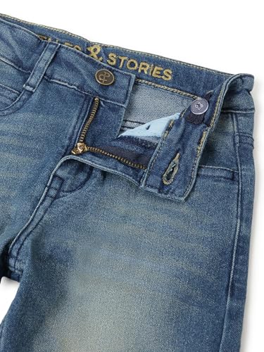 Image of Tales & Stories Boys Slim Fit Denim Jeans | 5-Pocket Stylish Mid-Rise Pants| Durable Cotton Denim Lycra with Button Closure | Casual Wear