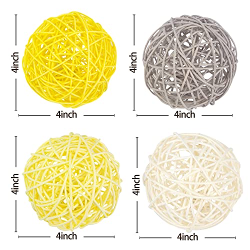Domestar Extra Large Rattan Balls, 4 Inches Wicker Balls Decorative Balls Natural Decorative Wicker Rattan Balls Orbs Vase Fillers Yellow, White, Grey And Lemon #TOP1