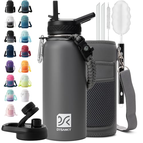 Insulated Water Bottle | Thickened Stainless Steel Vacuum Metal | Portable Sports Water Jug for Gym and Hiking with Straw, Carrier Bag, Handle Strap | BPA-Free 32 oz