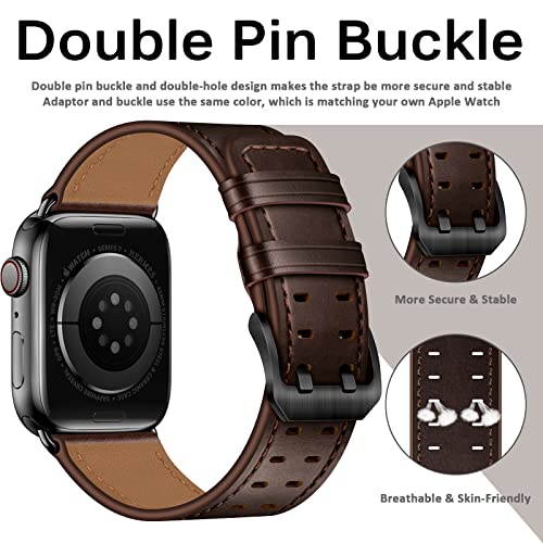Miimall Compatible for Apple Watch 41mm/40mm/38mm Leather Strap, Genuine Leather Adjustable Band with Stainless Steel Buckle - Image 4