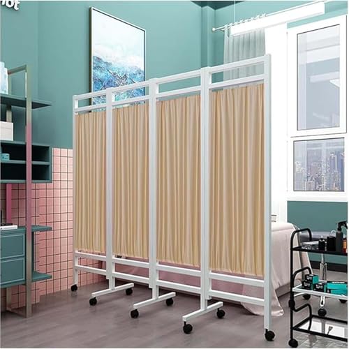 4 Panel Medical Privacy Screen with Wheels, Foldable Room Divider for Adults, 6ft High Room Divider Clinic/Patient/Examination Room Temporary Fence(Yellow)