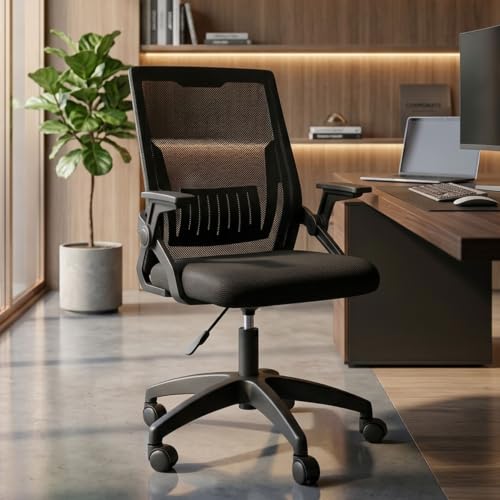Image of HAVAI Airon Ergonomic Office Chair with Mesh Back | Executive Computer Chair with Reclining & Folding Function | Nylon Armrests | Class 2 Gas Lift | Plywood Base Support | WFH & Office Use (Black)