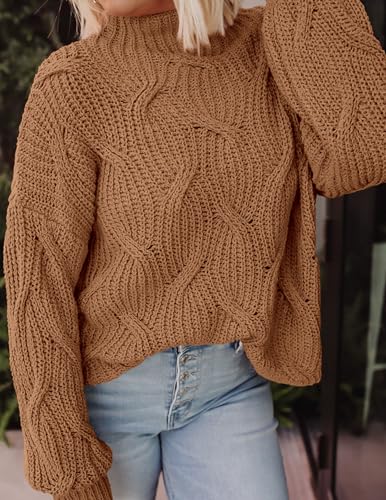 PRETTYGARDEN Women's Fall Oversized Pullover Sweaters Casual Crewneck Long Sleeve Chunky Cable Knit Tops Winter Clothing