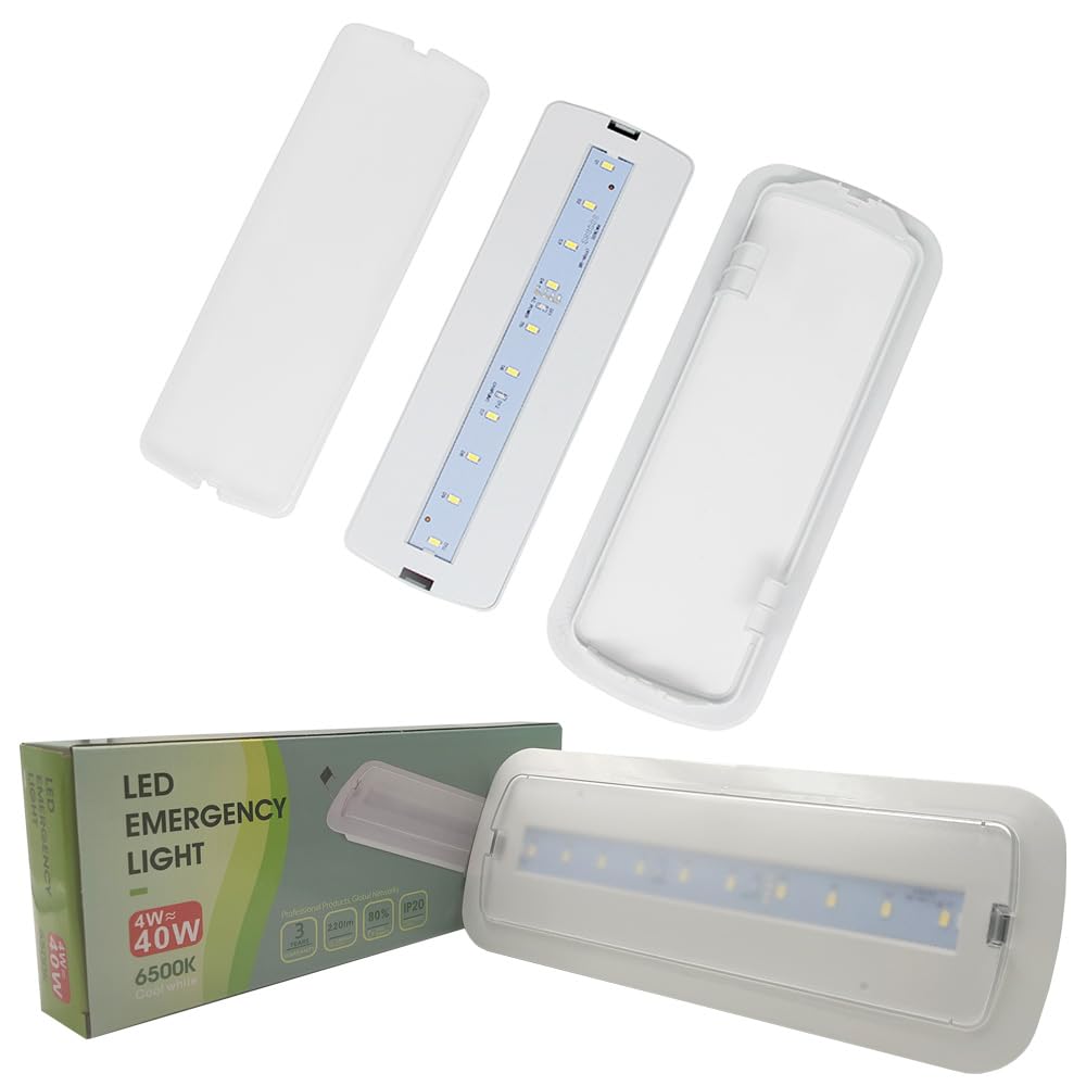 FactorLED Luz de Emergencia Pared LED, 4W (40W), Incluye Kit de Techo, superficie o Empotrable, función AutoTest, 3 horas de autonomía, IP20, Batería 3.6V 1800mA, Luz fría 6500K (91781, 1)