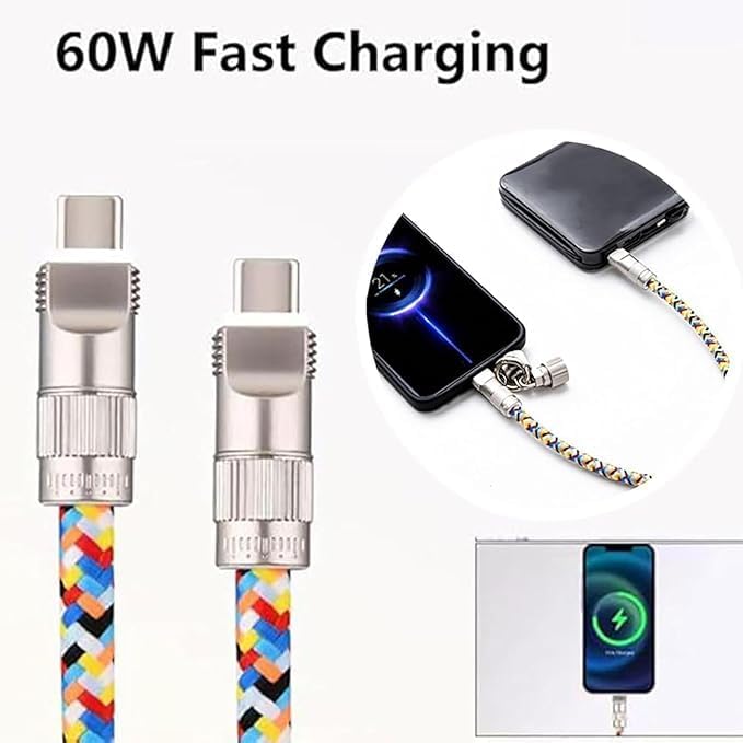 Image of TikTok 240W USB Type C to C Ultra Fast Charging Cable with Invisible Stand, 1.5M Nylon Braided Flat Unbreakable, 480Mbps Data Transfer, Compatible with Iphone, Macbook, iPad, Samsung, etc