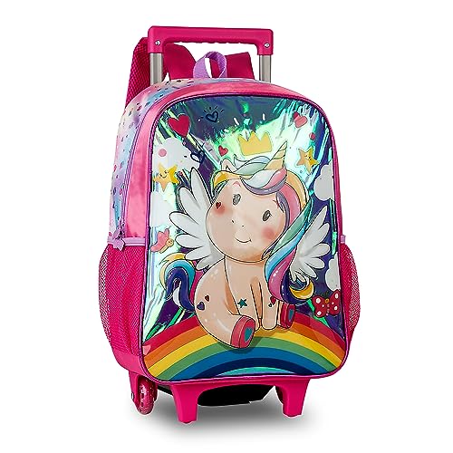 MOCHILA ESCOLAR UNICÓRNIO BOLSA CARRINHO HOLOGRÁFICO BRILHANTE