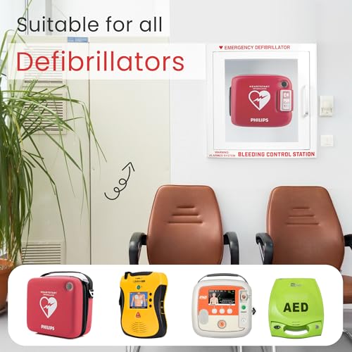 Image of AED Wall Mounted Cabinet with Bleeding Control Kit Storage, AED defibrillator for home, Large 17.4x17.3x6.9 Inch, Durable Metal Cabinet with Clear Window & Door Activated Alarm, AED cabinet wall mount