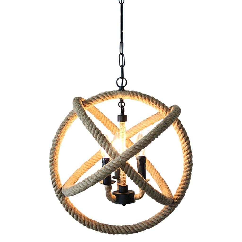 Lustre suspendu rond lampe d'étude et chambre à coucher en chanvre