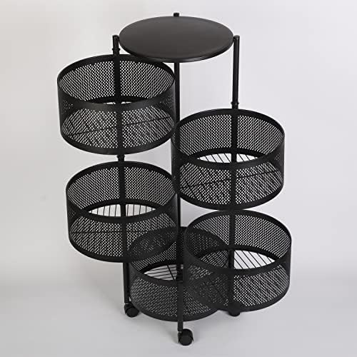 ybaymy Rotating Storage Rack 5 Layers Kitchen Vegetable Storage Shelf with wheels Multi-Layer Round Layered Shelf No Need to Install for Kitchen, Bathroom, Living Room, Office
