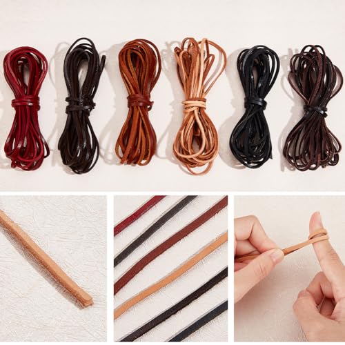 GORGECRAFT 3mm Flat Leather Cord 5M Long Genuine Leather Strip 2mm Thick Cowhide Leather String Braiding Thread Rope for Bracelets Neckacle Jewellery Making Boot Lace DIY Beading Crafts - Image 4