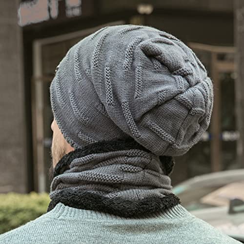 Bcdlily Winter Warm Beanie Hats Scarf Set For Men Women Thick Fleece Lined Knit Hats Skull Cap Neck Warmer (Gray) #TOP3